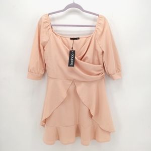 plus ruffle detail wrap skater dress